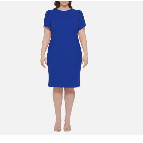 NWOT Calvin Klein Plus Size Crew Scuba Sheath Dress In Color: Royal Blue SZ-18W - Picture 2 of 9